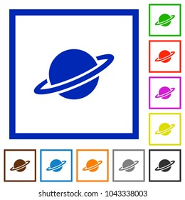 Planet flat color icons in square frames on white background