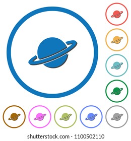 Planet flat color vector icons with shadows in round outlines on white background
