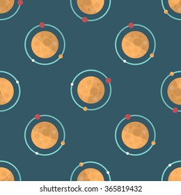Planet flat icon, seamless pattern background