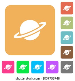 Planet flat icons on rounded square vivid color backgrounds.