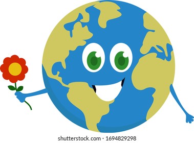 Planeta con flor, ilustración, vector sobre fondo blanco