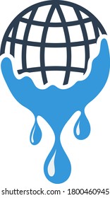 Planeta Con Icono De Agua De Flujo. Diseño de color plano. Ilustración vectorial.