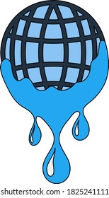 Planet With Flowing Down Water Icon. Outline With Color Fill Design. Vector Illustration.