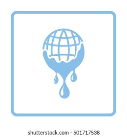 Planet flowing down water icon. Blue frame design. Vector illustration.