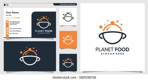 Planet Food Logo With Modern Line Art Style And Business Card Design Template, Unique, Planet, Food, Premium Vector