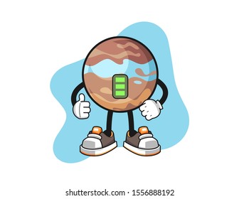 Planet full power cartoon. Mascot Character vector.