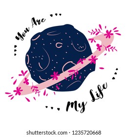 planet galaxy moon flower heart tee illustration art vector 