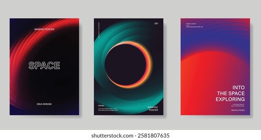 Planet and galaxy Space card vector set. Solar system with galaxy planets, asteroids, jupiter, saturn, mars, moon, ring line solar. Cosmic design for flyer, brochure, background, poster, cover.