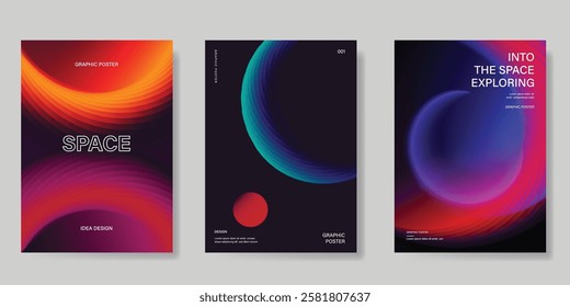 Planet and galaxy Space card vector set. Solar system with galaxy planets, asteroids, jupiter, saturn, mars, moon, ring line solar. Cosmic design for flyer, brochure, background, poster, cover.