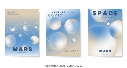 Planet and galaxy Space card vector set. Solar system with galaxy planets, asteroids, jupiter, saturn, mars, moon, ring line solar. Cosmic design for flyer, brochure, background, poster, cover.