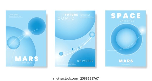 Planet and galaxy Space card vector set. Solar system with galaxy planets, asteroids, jupiter, saturn, mars, moon, ring line solar. Cosmic design for flyer, brochure, background, poster, cover.