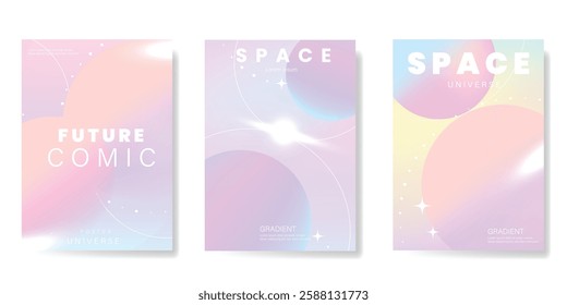 Planet and galaxy Space card vector set. Solar system with galaxy planets, asteroids, jupiter, saturn, mars, moon, ring line solar. Cosmic design for flyer, brochure, background, poster, cover.