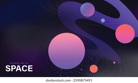 Planet and galaxy Space card vector set. Solar system with galaxy planets, asteroids, jupiter, saturn, mars, moon, ring line solar. Cosmic design for flyer, brochure, background, poster, cover.