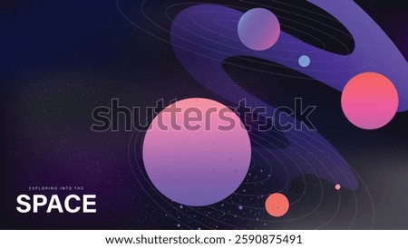 Planet and galaxy Space card vector set. Solar system with galaxy planets, asteroids, jupiter, saturn, mars, moon, ring line solar. Cosmic design for flyer, brochure, background, poster, cover.