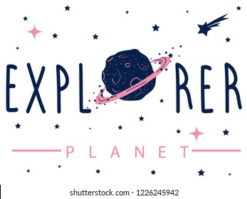 planet galaxy star moon tee illustration art vector 