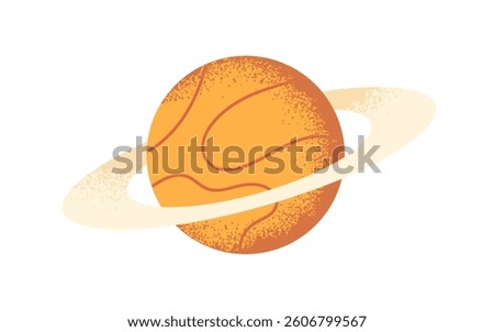 Planet with gas rings. Cosmic celestial body. Saturn surface, orbit. Cosmos, universe, outer space sphere, planetary globe. Astronomy, flat graphic vector illustration isolated on white background