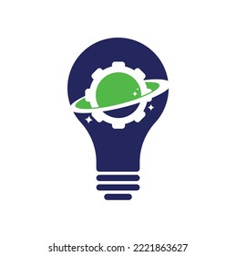 Planet gear bulb shape concept logo icon vector. Gear Planet Icon Logo Design Element.
