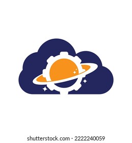 Planet gear cloud shape concept logo icon vector. Gear Planet Icon Logo Design Element.