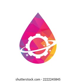 Planet gear drop shape concept logo icon vector. Gear Planet Icon Logo Design Element.