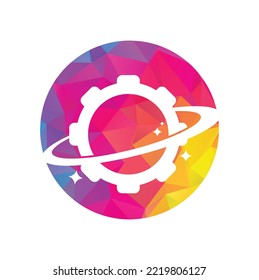 Logo des Planeten-Fanggeräts Symbol, Vektorgrafik. Design-Element des Gear Planet-Symbols für Logo.