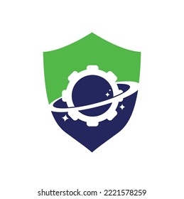 Vector de icono del logotipo del engranaje planetario. Elemento de diseño del logotipo del icono del planeta del engranaje.