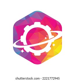 Vector de icono del logotipo del engranaje planetario. Elemento de diseño del logotipo del icono del planeta del engranaje.