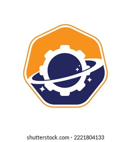 Vector de icono del logotipo del engranaje planetario. Elemento de diseño del logotipo del icono del planeta del engranaje.