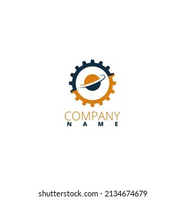 Planet gear logo template design. This logo was created by combining planet and gear designs. This logo is very suitable to be the identity of a brand or business and service 