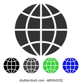 Planet Globe flat vector icon. Colored Planet globe gray, black, blue, green pictogram variants. Flat icon style for graphic design.