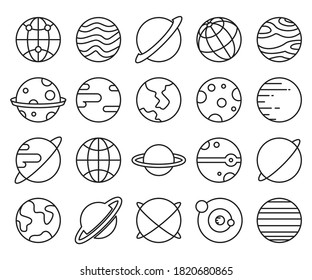 planet and globe line icons vector illustration