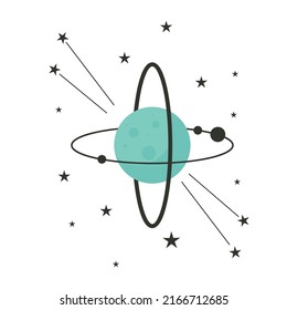 Planet Globe Logo Celestial Space Cosmos Satellire Globe Sphere Atom  Molecule Astronomy Round Label Celestial Globe Icon. Celestial Planet Orbit Symbol Template. Graphic Boho Simple Planet.