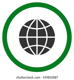 Planet Globe vector bicolor rounded icon. Image style is a flat icon symbol inside a circle, green and gray colors, white background.