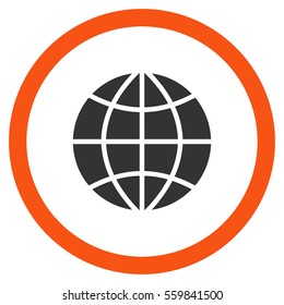 Planet Globe vector bicolor rounded icon. Image style is a flat icon symbol inside a circle, orange and gray colors, white background.