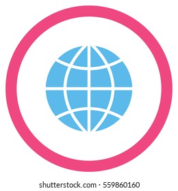 Planet Globe vector bicolor rounded icon. Image style is a flat icon symbol inside a circle, pink and blue colors, white background.