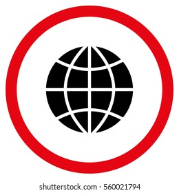 Planet Globe vector bicolor rounded icon. Image style is a flat icon symbol inside a circle, intensive red and black colors, white background.