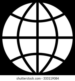 Planet Globe vector icon. Style is flat symbol, white color, rounded angles, black background.