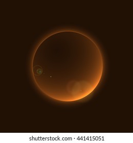 Planet glow sign in cosmic space galaxy. Abstract shine moon icon isolated on black background. Light star night. Symbol of science, universe, astronomy and world, cosmos, eclipse. Vector illustration