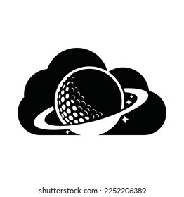 Planet golf and cloud shape vector logo design. Golf ball and planet vector logo design template.