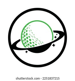 Diseño del logo del vector de golf Planet. Modelo de diseño de logotipo de bola de golf y vector de planeta.