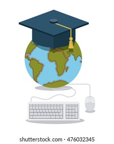 planet with graduation hat isolated icon vector illustration design