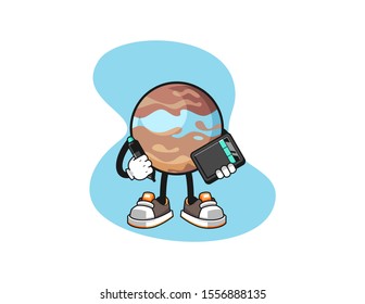 Planet graphic designer cartoon. Mascot Character vector.