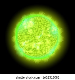 Planet with green bright light shining in dark space illustration