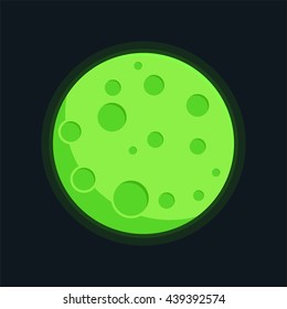 Planet green vector. Globe planet crater texture map in flat style. Globe vector green planet cartoon view from space. Green planet solar system.