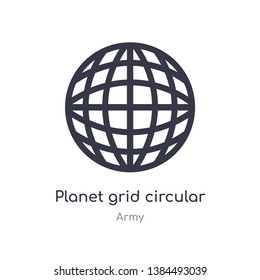 planet grid circular outline icon. isolated line vector illustration from army collection. editable thin stroke planet grid circular icon on white background