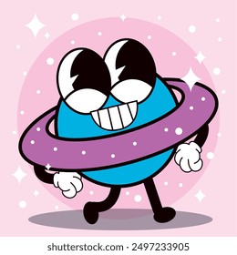 Planeta groovy personaje de dibujos animados Ilustración vectorial