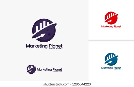 Planet and Growing Stats logo template, Marketing Planet logo designs vector, Planet logo Template