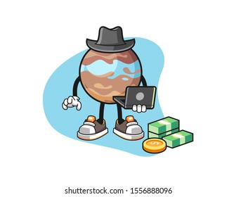 Planet hacker cartoon. Mascot Character vector.