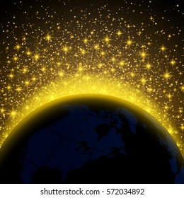 Planet halo in the night sky space gold star. Vector Illustration Abstract.