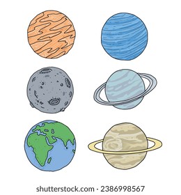 planet hand drawing set cartoon clipart