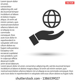 Planet in the hand icon , lorem ipsum Flat design